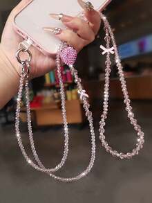 1条优雅水晶草莓手机挂绳，可拆卸斜挎链，闪亮串珠肩带，奢华替换包带，防丢手机挂饰 - 彩色 - 查看 6