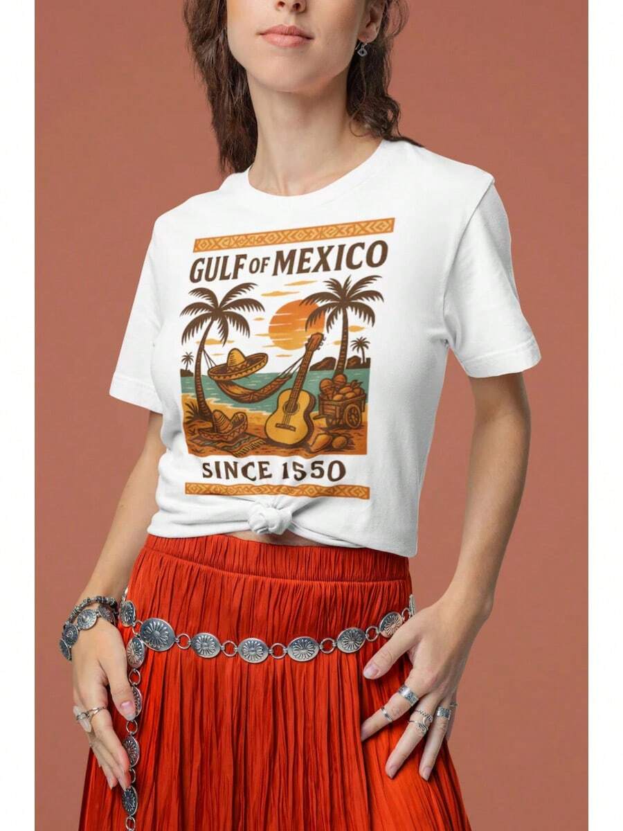 1 Camiseta Mexicana para Mujer, Camiseta del Golfo de México | Golfo De MéXico 1550 Vintage Tee | Forever Gulf Ropa | Camiseta suave unisex Bella Canvas, tallas XS a 5XL, 180G, cómoda para la familia, camiseta moderna estilo Y2K, lavable a máquina, camiseta de textura suave, un bonito regalo para mujeres, camiseta de cuello redondo, 180G, cómoda para la familia, camiseta moderna estilo Y2K, lavable a máquina, camiseta de textura suave, un bonito regalo para mujeres, camiseta de cuello redondo. - Blanco - Ver 1