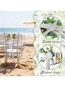 2 piezas Decoración de pasillo de boda con rosas, que incluye flores para bancos de iglesia, decoraciones para sillas de ceremonia y recepción de boda, decoración de bancos, decoraciones de iglesia, con flores artificiales, hojas de eucalipto y cintas, decoraciones de boda - color aleatorio - Ver 8