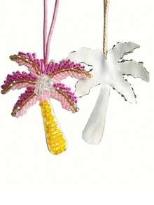 1 pieza Llavero de palma hecho a mano con cuentas - Diseño tropical verde, rosa y amarillo - Regalo para fiesta de playa bohemia, accesorio con cuentas duradero y unisex, esencial para viajes y uso diario, colgante de árbol de palma - Ver 9