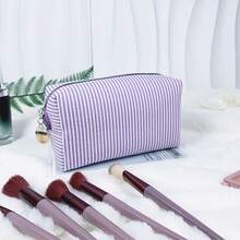 1个条纹女士化妆包，薄纱拉链化妆包，旅行化妆包，女士收纳化妆包，大容量洗漱包，条纹旅行整理包 - 彩色 - 查看 10