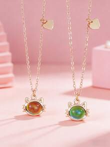 Bộ 2 mặt dây chuyền hình mèo, trái tim, khủng long, rùa, hoa, dứa dễ thương, đổi màu theo nhiệt độ, dành cho bé gái, quà tặng cho bạn thân. - Nhiều màu - Xem 2