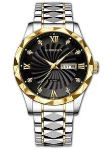 Dianpai Fashion Men's Automatic Mechanical Watch, Durable Stainless Steel Strap, Dual Calendar Luminous Men's Wristwatch - Valentine's Day Gift - Silver - View 2