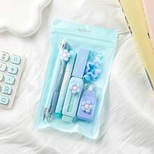 Seven-In-One Multifunctional Stationery Set – Available In Four Colors To Brighten Up Your Office Time, Includes A Retractable Eraser, Highlighter, Ballpoint Pen, And Other Tools, Making It The Ideal 7-Piece Stationery Set For Creative Individuals! - 粉紅色 - 查看 8