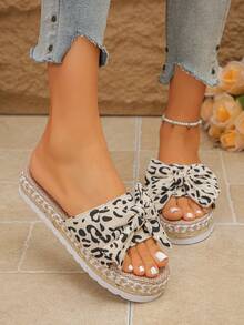 Women's Summer Vacation Bohemian Style Platform Slippers - Beige - View 5