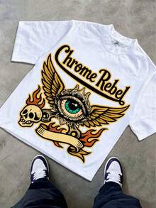 Boys & Teens' Casual Graphic Print Round Neck Short Sleeve T-Shirt, Summer Top - trắng - Xem 2