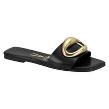Vizzano Soft Leather Flat Slide Sandals With Modern Golden Detail - Black and Gold - View 2