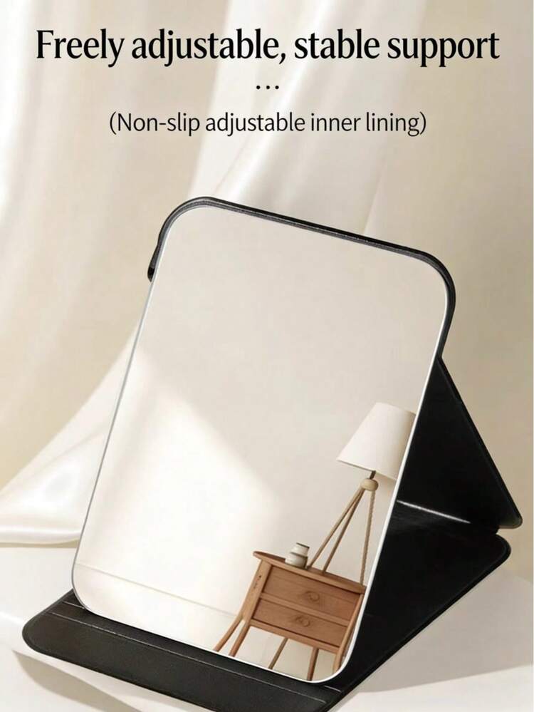 Portable Foldable Makeup Mirror | Compact & Convenient | Suitable For Students & Adults | Fashionable Desktop Tool For Quick Makeup Touch-Ups | High-Definition Glass Mirror | Ideal For Dorms, Business Trips, Travel Or As A Beauty Gift - Black - View 3