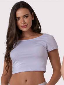 Women's Basic Cropped Top With Open Back In Spandex - Rượu sâm banh - Xem 2