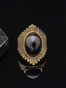 Nhẫn đính đá nhân tạo màu đỏ và đen cao cấp, chất lượng tuyệt vời, màu vàng ánh kim, thích hợp làm quà tặng sinh nhật, ngày Valentine. - màu đen - Xem 2