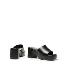 Women Fashion Chunky Platform Mule Sandals Elegant Summer Slip On Square Open Toe Heeled Sandals For Outgoing School Party Prom - 黑色 - 查看 5