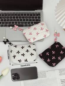 Cute Bow Pattern Coin Wallet Zipper Cosmetic Pouch Portable Mini Makeup Bag Available In Multiple Colors Convenient Coin Purse Key Holder Card Case Lipstick Bag Keychain Decor Make Up Bag Women's Items Organizer Bag Ruffled Fabric Cosmetics Bag Lovely Coin Purse Card Holder Soft Fabric Sanitary Pad Storage Bag - Multicolor - View 1