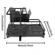 Dish Rack, 2 Tier Dish Drying Rack Dish Drainers For Kitchen Counter Storage Cutlery Holder Home Carbon Steel For Dishes,Cups,BowlsSpace-Saving Design Suitable For Women In Apartments - Black - View 2