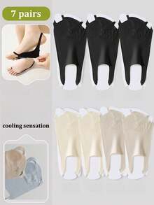1/4/7 Pairs Of Ice Silk Socks, Thin Toe Socks For Spring And Summer, Non Slip Invisible Socks, Shallow Boat Socks, Socks For High Heels Two Finger Socks - Multicolor - View 19