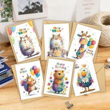 FFXK 12pcs Cute Animal Watercolor Birthday Greeting Cards Set, Suitable For Gifting To Husband, Friends, Sisters, Lovers, Male/Female Colleagues, DIY Gift Set With Adorable Patterns - View 3