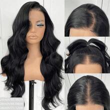13x4 Lace Front Wig, Pre-Plucked, Synthetic Long Wavy Lace Front Wig, Black Wavy Wig, Natural Hairline, Suitable For Women, Suitable For Festivals, Christmas, Daily Parties And Other Occasions - 黑色 - 查看 2