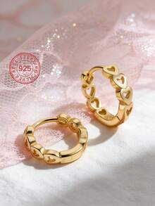 Artepollo 1 pieza Pendientes de aro con forma de corazón de plata esterlina 925 hipoalergénicos para niños, diseño hueco, minimalista y lindo, empaquetado en caja de regalo, elegante y refinado, adecuado para uso diario o festivales, regalo para niñas, amigos, vuelta al colegio, Navidad - Unitalla - Ver 1