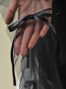 1pc Black Bridal Veil With Bow, Romantic Hairless Bridal Veil, Wedding Accessory - Multicolor - View 5