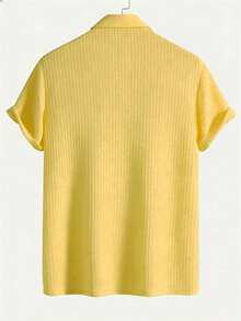 男士纯色半透明高尔夫球衫，华夫格薄款休闲短袖弹力polo衫，适合休闲户外活动，春夏款 - 黃色 - 查看 3