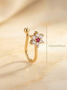 1件波西米亚风奢华红色锆石鼻夹，樱花图案金色鼻环，可调节尺寸，适合女性佩戴，可用于日常、派对、海滩、母亲节、情人节、婚礼、音乐节等场合。 - 金色3 - 查看 3