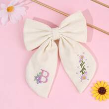 Pastoral-Style Floral Embroidered Bow Hair Clip, Letter Bow Hairpin, Cute Bow Side Clip, Suitable Easter Costume Hair Accessories - 白色A - 查看 5