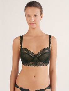Áo ngực Maggie Olive Green Lace Lingerie, kiểu Pháp lãng mạn, nâng ngực. - Màu xanh lá cây đậm - Xem 3