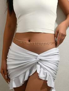 1件女士优雅蝴蝶结仿水晶流苏腰链，Y2K美学水钻肚链，夏季沙滩身体饰品，可调节腰带（链条为手工切割，蝴蝶吊坠和水滴吊坠随机排列） - 金色 - 查看 3