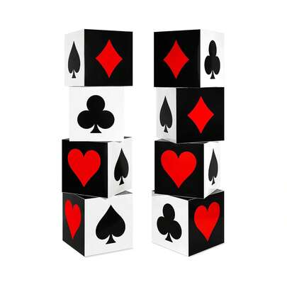 4个黑红格子方形盒子，派对装饰拍照道具扑克图案盒子，拉斯维加斯游戏之夜派对装饰