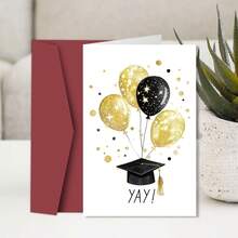 1张趣味毕业贺卡（含信封） - 毕业帽和气球设计，充满温情的毕业祝贺卡，送给亲朋好友的完美礼物，毕业礼物 - A - 查看 5