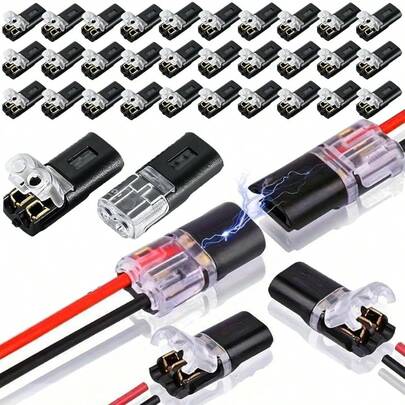 50 PIEZAS Conector de enchufe de doble cable con hebilla de bloqueo, conectores de cable de bajo voltaje, conectores de cable de ajuste rápido sin pelado, conector rápido de 2 pines para tiras LED, automotriz