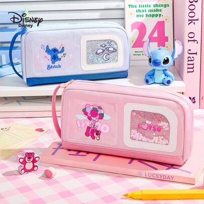  Hộp bút hình gấu dâu tây dễ thương của Disney, hộp bút nhiều lớp dung tích lớn, đồ dùng học tập chất lượng cao dành cho học sinh.