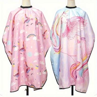 Cute Pink Hairdressing Apron With Cartoon Patterns, Hairdressing Uniform For Hair Salons, And Barber Work Clothes