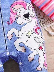 1pc Cute Striped Pony Newborn Baby Romper - Blue - View 4