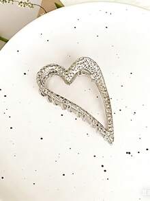 1pcHollow Heart Shaped Hair Claw Clip | Silver Metal Hair Accessory - Multicolor - View 3