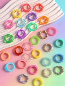 10/20 彩色不规则树脂女士戒指 时尚简约混搭风格手指饰品 日常派对礼物 - 樹脂戒指 - 查看 3