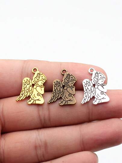 10pcs 24x17mm Praying Angel Charms Pendant For DIY Jewelry Making Necklace Keychain Phone Chain Bracelet Making Accessories Handmade Craft Making Findings