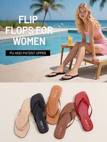 Rihero Women's Flip Flops Comfortable Classic Square Toe Beach Sandals Slip On Leather Thong Flat Sandals Dressy - 黑色 - 查看 7