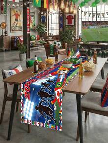 1 件 2026 年世界杯足球赛主题涤纶桌旗，多种设计可选（红蓝体育场/2026 字样），饰有国际国旗和足球图案，可折叠，不易褪色，适用于 2026 年世界杯观赛派对、足球比赛、体育酒吧、家庭影院、酒吧、餐厅、室内外活动等场合。 - 彩色 - 查看 26