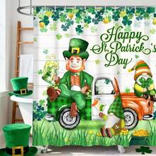 St Patricks Day Shower Curtain for Bathroom Happy St. Patrick's Leprechaun Gnomes Irish Green Truck Waterproof Bath Curtain Shamrocks Fabric Shower Curtains with Hooks for Home Decorations 72"x72" - Irlanda Verde - Ver 3