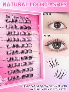 60pcs C-Curl Self-Adhesive Eyelash Clusters, Natural Korean Girl Group ACE Style Cartoon Lashes Without Glue, Painless Tape - Long-Lasting Lashes With No Residue - C - 查看 3