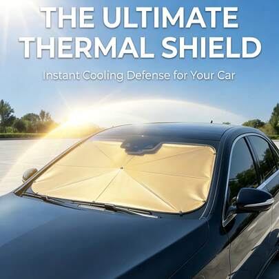 1 chiếc ô che nắng cho xe hơi mùa hè, ô che nắng phản quang gấp gọn cho kính chắn gió ô tô, ô che nắng cỡ lớn chống tia UV phù hợp với mọi kích cỡ kính chắn gió ô tô, chất liệu titan bạc dày dặn cách nhiệt và chống tia UV.