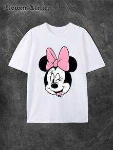 Disney Womens Casual Cotton Short Sleeve Regular Minnie Mouse Print Round Neck T-Shirt - 白色 - 查看 2
