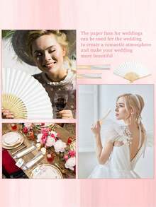 3-60支装优雅折叠手扇套装，包含感谢卡和礼品袋，新娘竹扇，是伴娘礼物、婚礼装饰、派对、活动和夏季配饰的理想之选。 - 彩色 - 查看 2