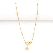 1件装时尚简约人造水晶花双心字母吊坠金色不锈钢珠链项链，女士款 - 金黃色 - 查看 3