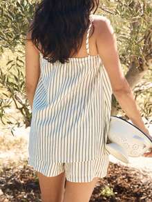 女士秋季休闲针织度假吊带两件套 - 杏色 - 查看 3