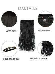 20-Inch Long Curly Hair Extensions - 5 Clips Synthetic Fiber Wig Hair Clips For Women's Hair Accessories - Black - View 5