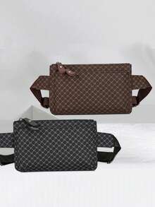 TIANDINGYU 时尚PU斜挎胸包，奢华字母图案跑步腰包，双隔层运动胸包，简约街头风百搭腰包 - 彩色 - 查看 2