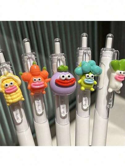 5支装高档外观毛笔，笔头0.5mm黑色凝胶笔，按压式笔，适用于办公和学习用品