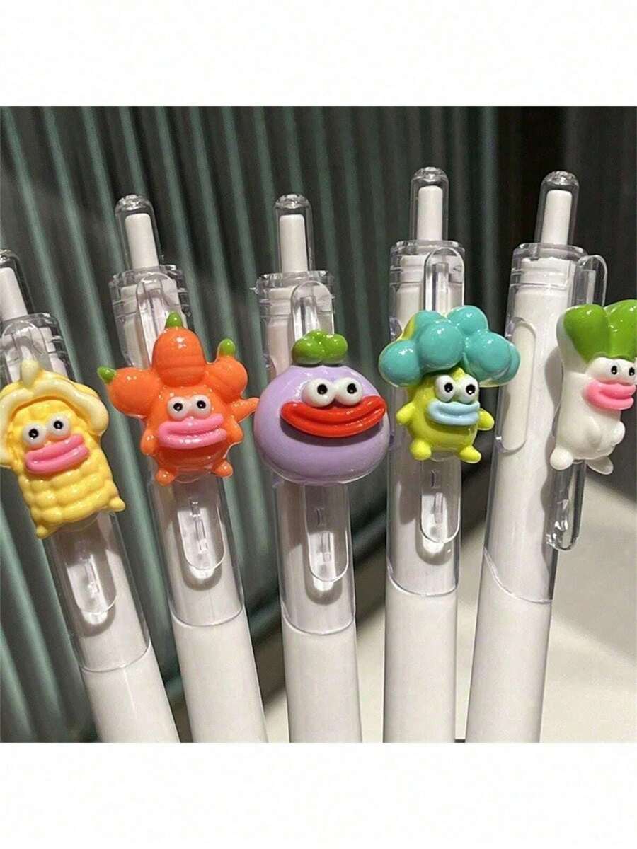 5支装高档外观毛笔，笔头0.5mm黑色凝胶笔，按压式笔，适用于办公和学习用品 - 長方形 - 查看 1