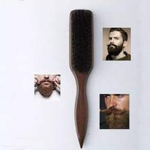 1pc Professional Salon Pig Bristle Hair Brush, Suitable For Oily Hairstyles - Nylon Material Beard Brush For Men - Plastic Long Handle Haircut Brush - Multicolor - View 4